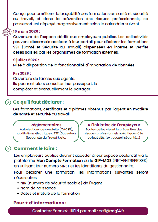 déroulé du calendrier pour le passeport prévention