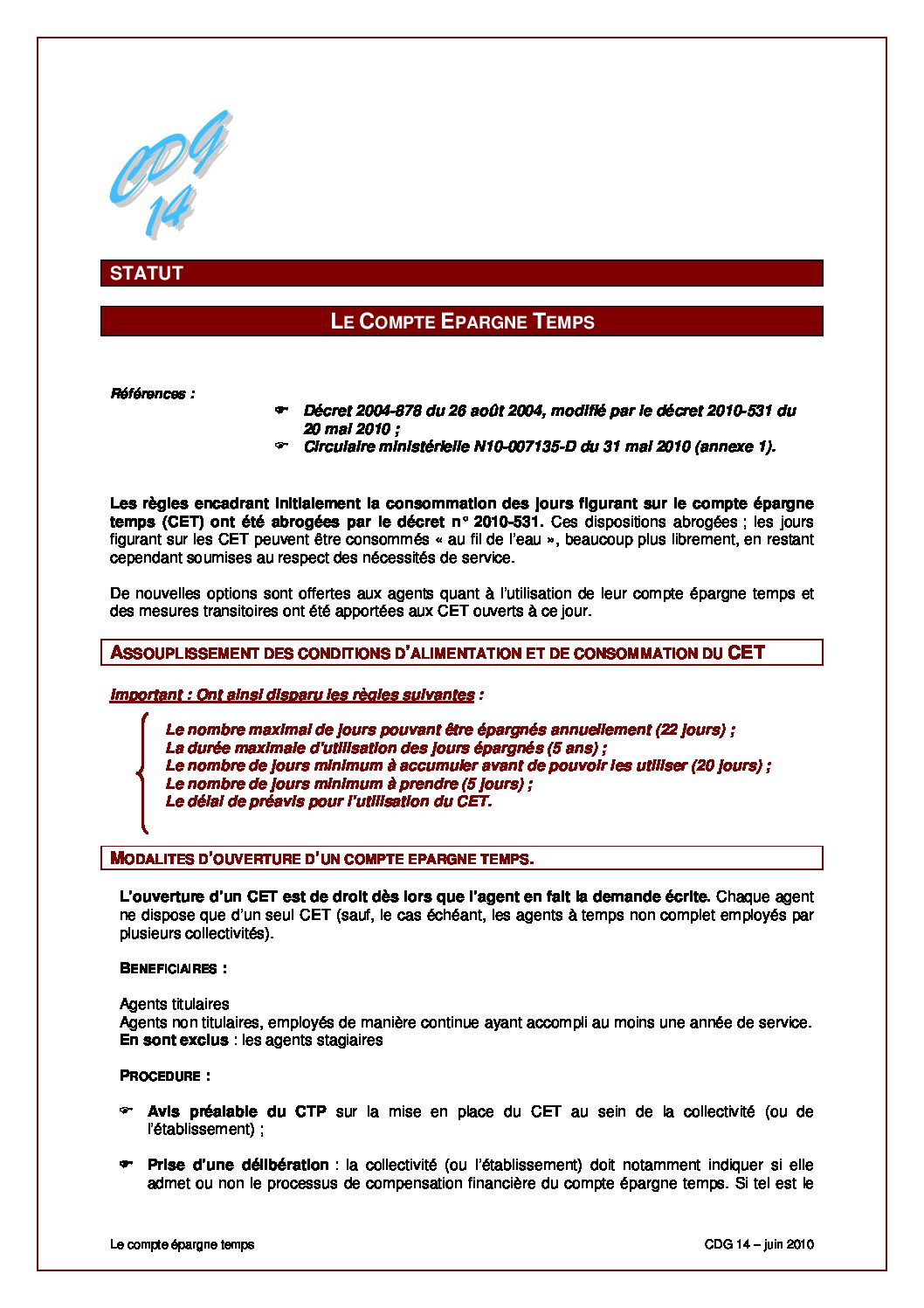 lettre ouverture compte épargne-temps fonction publique territoriale